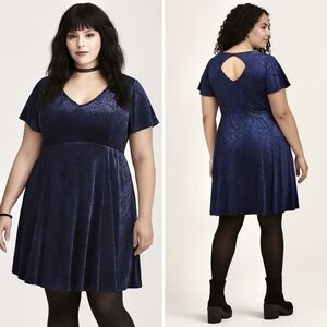 Torrid Burnout Velvet‎ Babydoll Skater Dress 2 Size 2X Boho Whimsigoth Romantic
